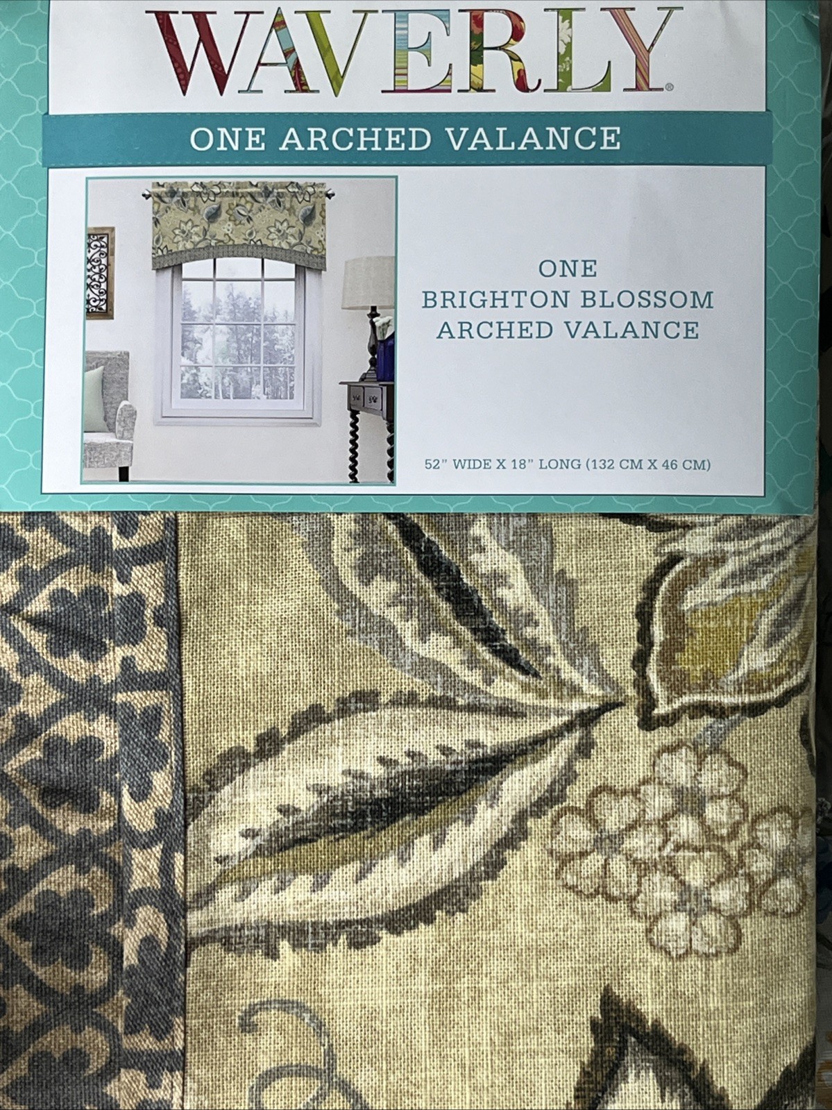 Waverly Arched Valance, BRIGHTON BLOSSOM, FLAX, 52″x18″, NEW
