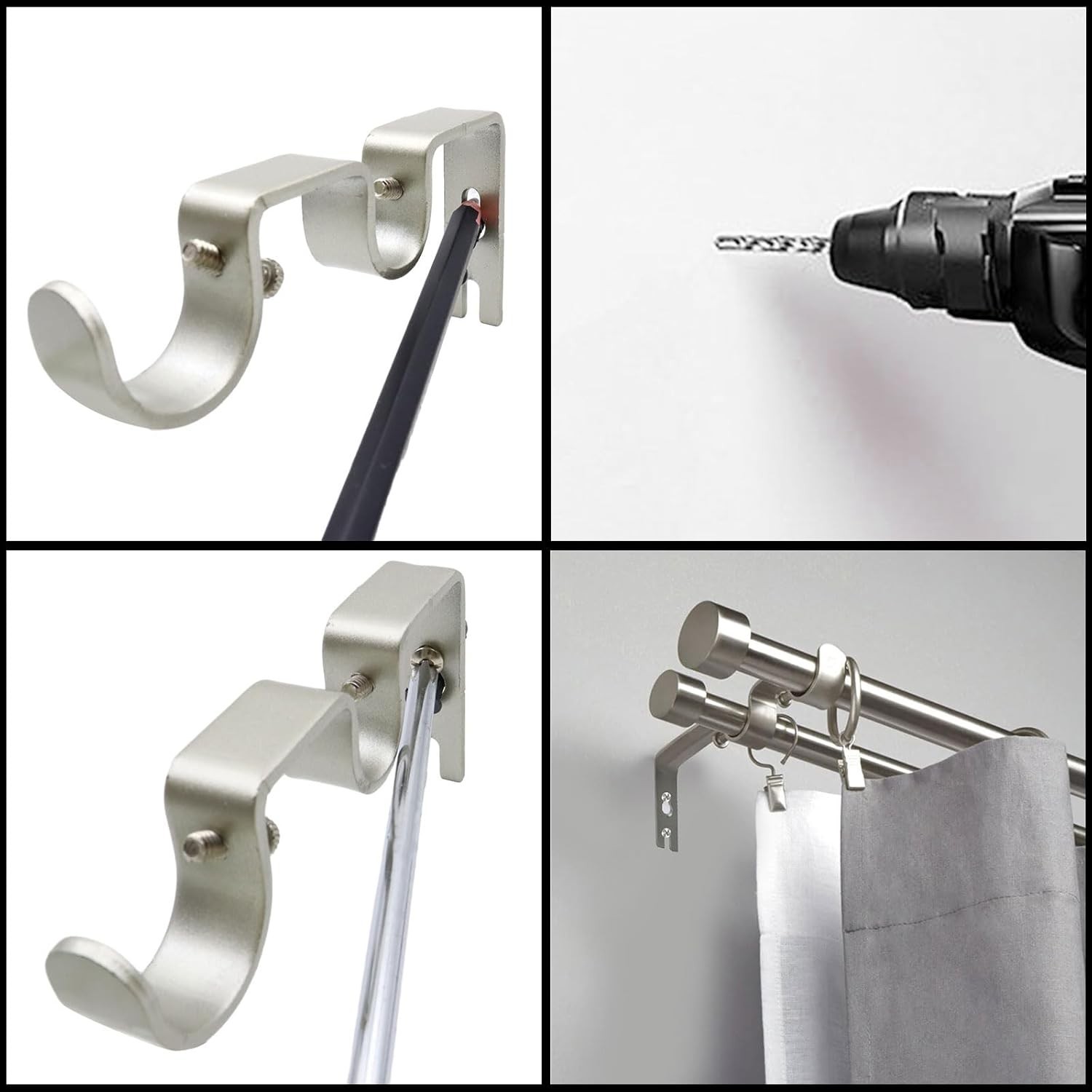 Double Curtain Rod Bracket 6 Pack Metal Curtain Rod Holders for Wall Sturdy C…