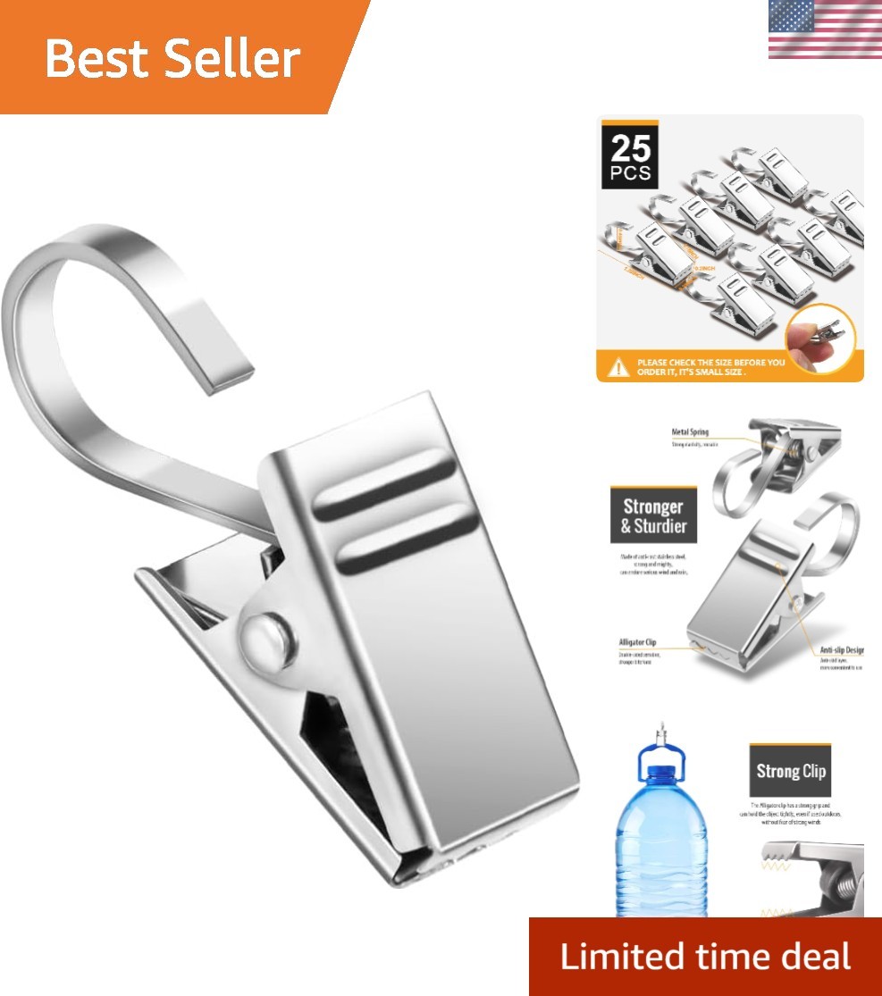 Versatile 25 Pack Silver Curtain Clips with Hooks – Rust-Resistant Durability