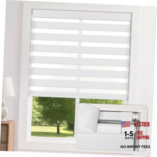 No Drill Zebra Blinds for Windows 19″ W x 64″ H | Cordless 19″W x 64″H White