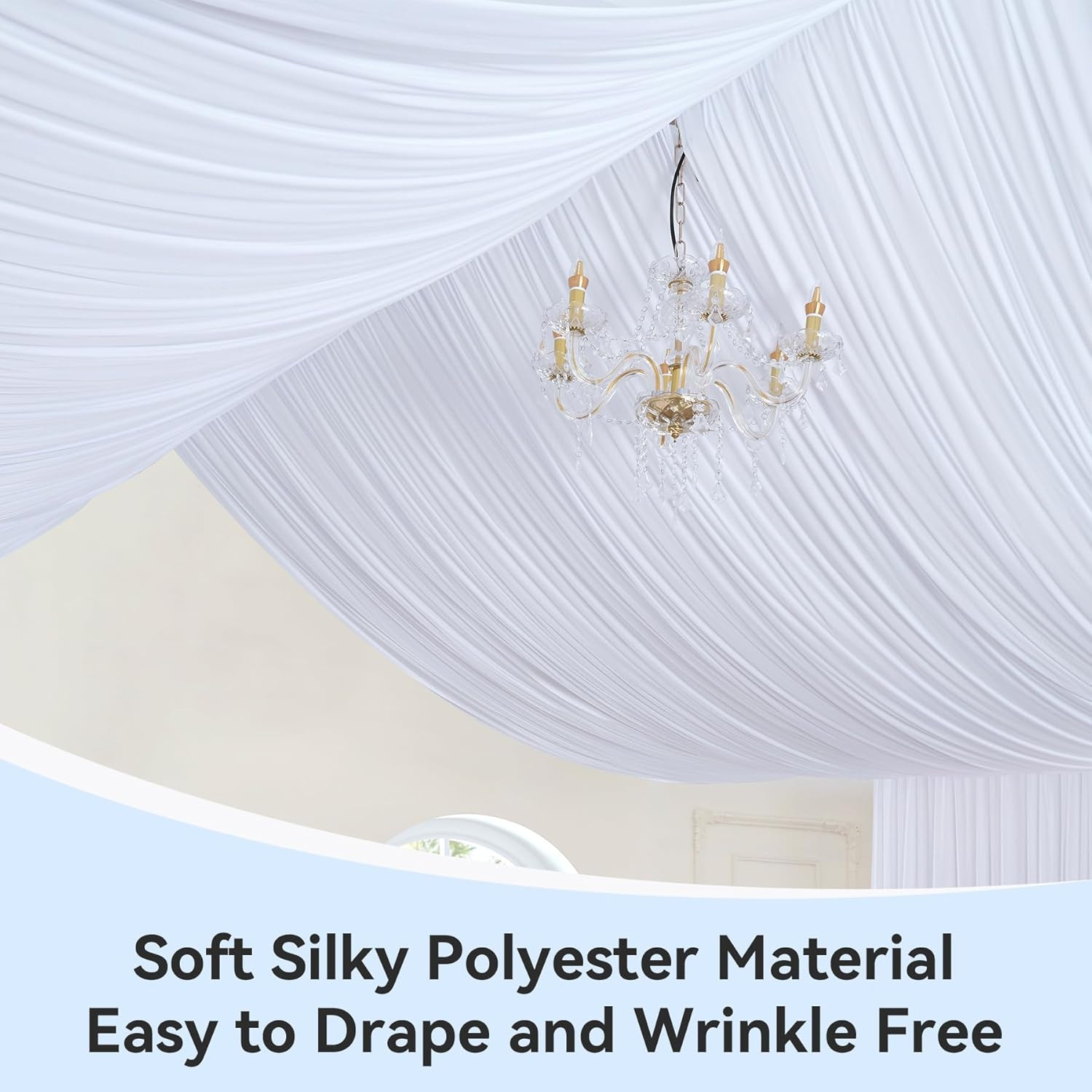 50Ft×40Ft White Ceiling Drapes for Weddings Parties,10 Panels 5×40Ft Long Ceilin
