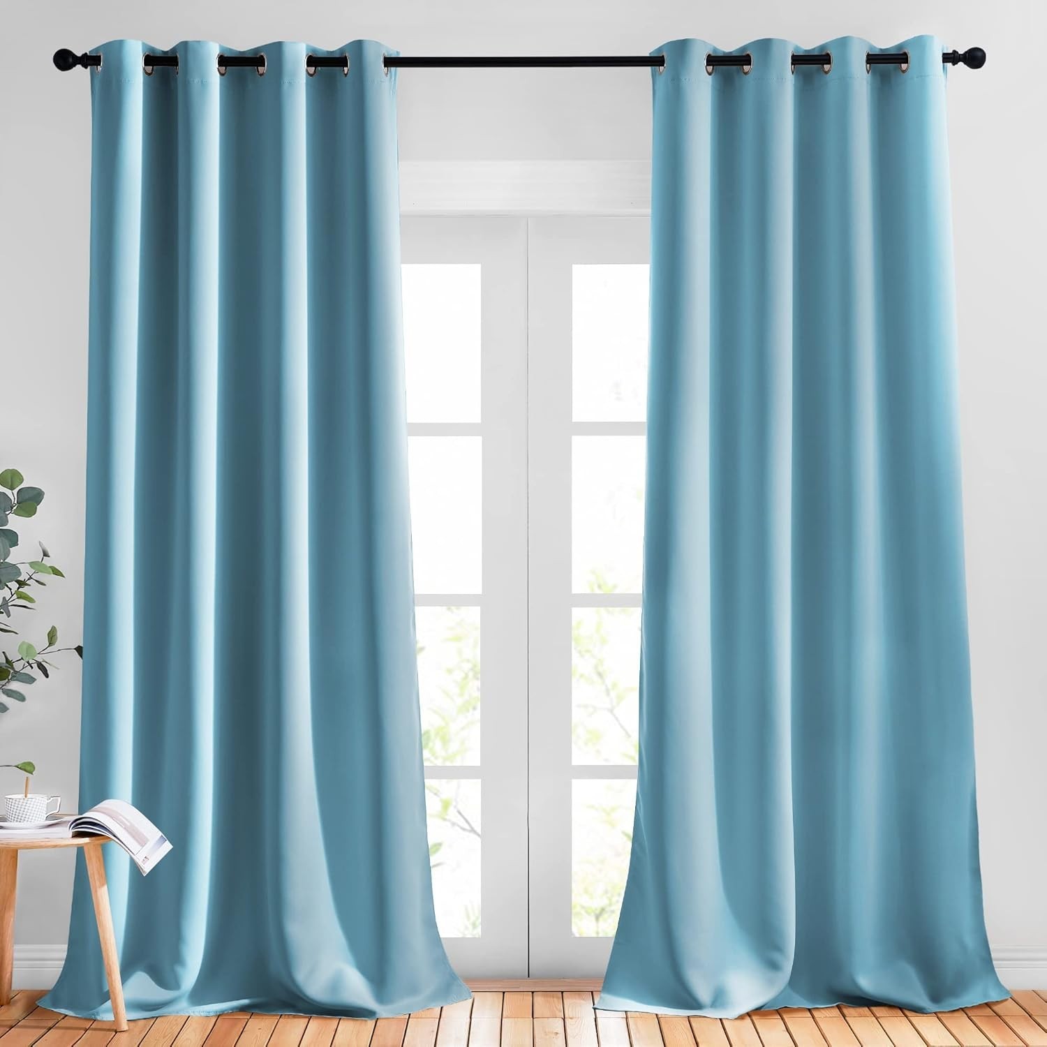 Room Darkening Curtain Panels – 52 inches W x 120 inches L, Teal Blue, 2 Pane…