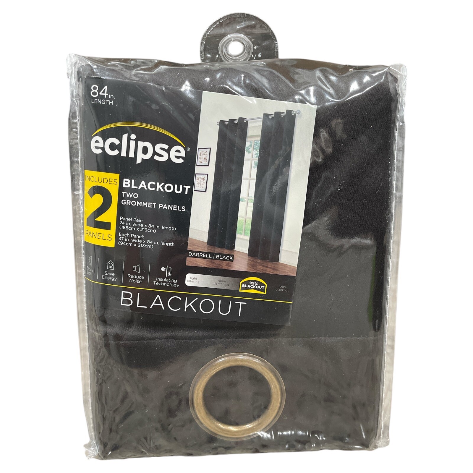 Eclipse Blackout Two Grommet Panels. 74 in. Wide x 84 in. Length – Black.