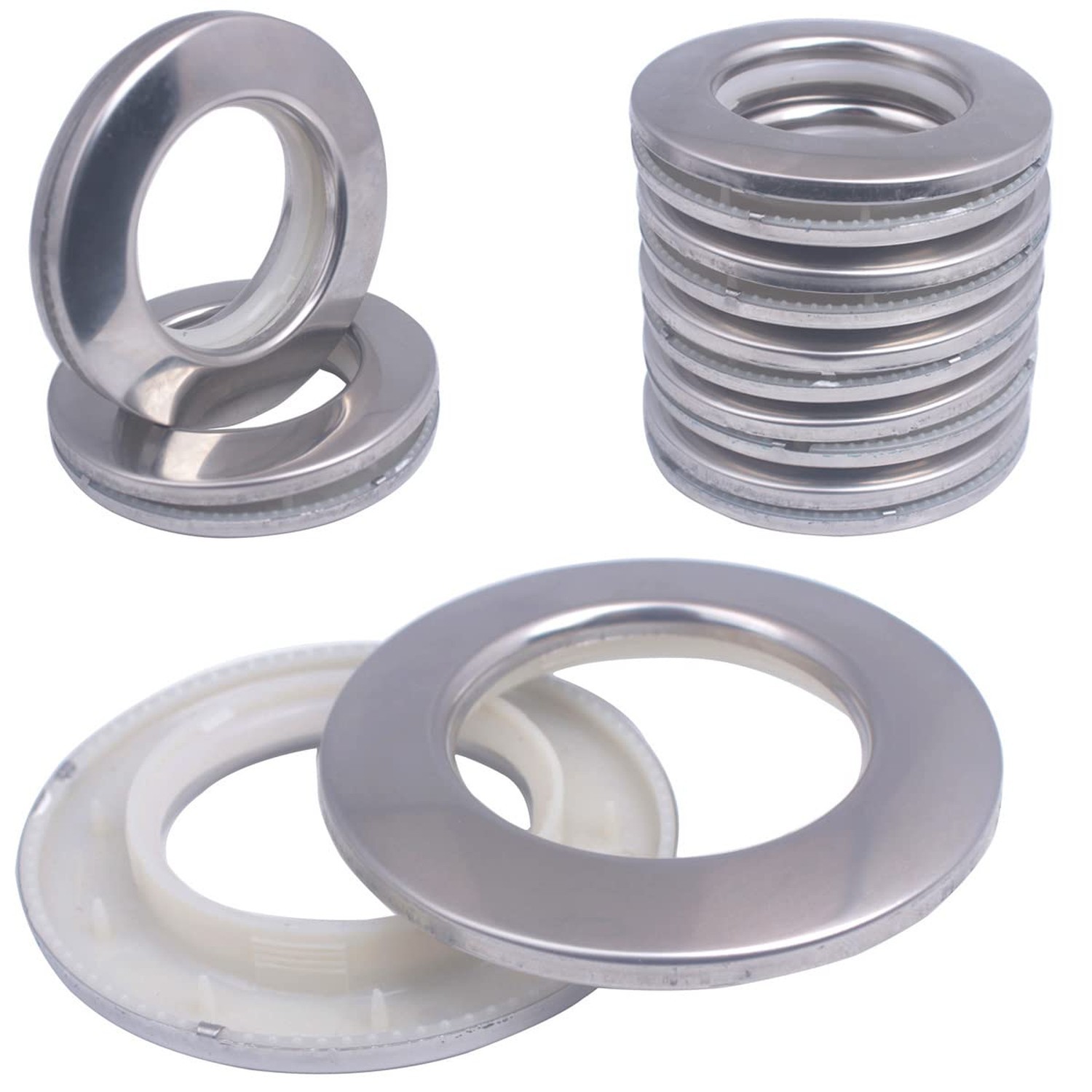 10 Pack Stainless Steel Curtain Grommets, 2 in 1 Metal Curtain Ring Eyelets M…