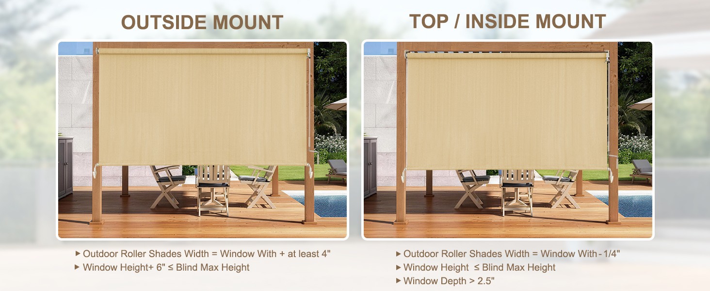 Outdoor Roller Shades for Porch , Cordless Patio Roll Up Blinds with Spliced