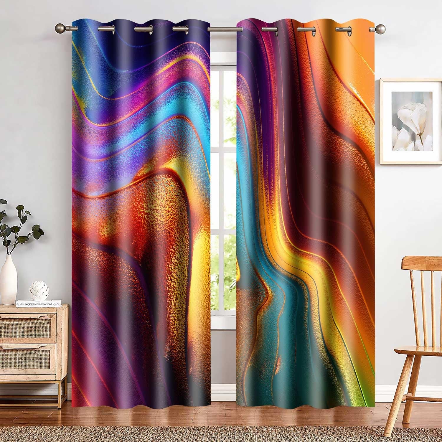 Mizsye Colourful Fluid Curtains Modern Art Theme Abstract Blackout Drapes