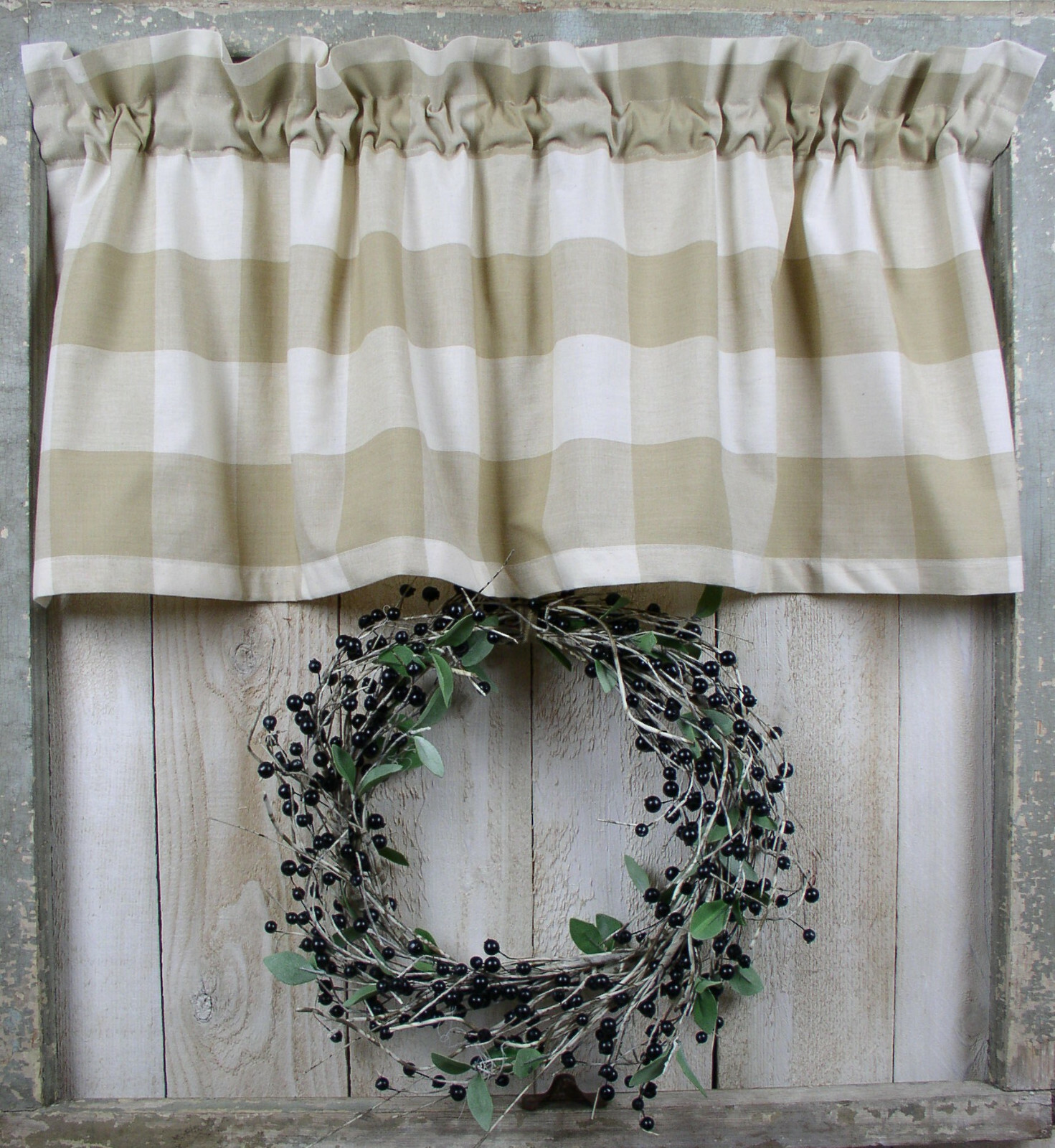 Khaki and Cream 3″ Buffalo Check Farmhouse Valance Curtains Modern Farmhouse