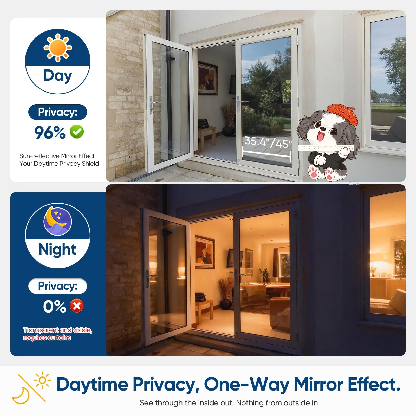 SUNBABY Window Tint for Home, One Way Privacy Film 17.5 x 78.7inch, Black