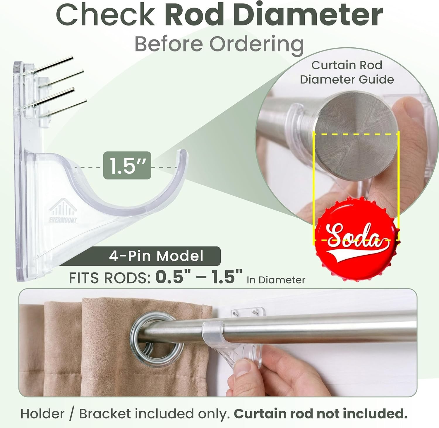 Minimalist Curtain Rod Brackets – 5X Stronger Support, 8 Pack with Pin Guide