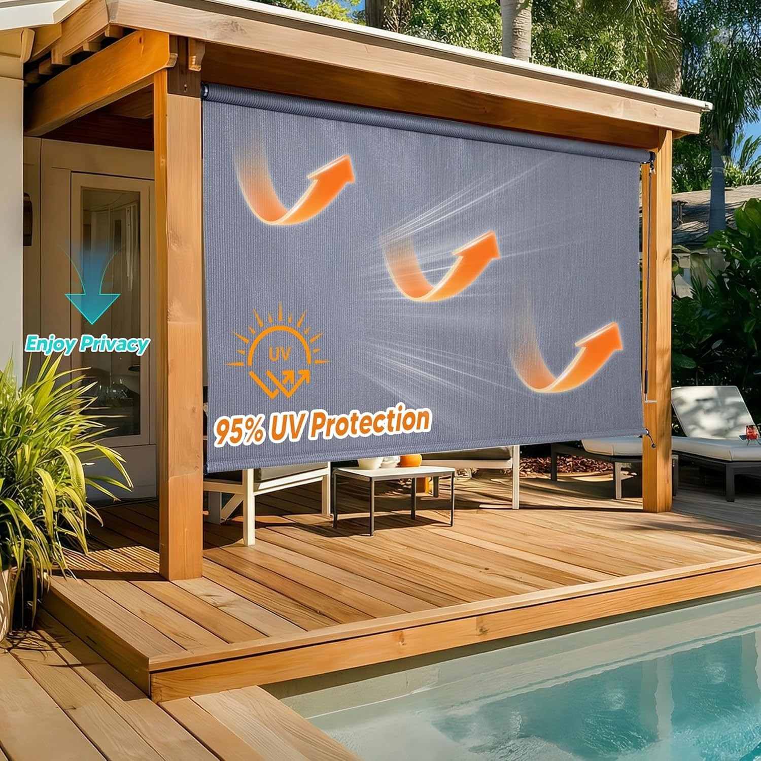 Light Gray 96″ x 96″ Crank Control Patio Shade – 95% UV Protection Roller Blinds