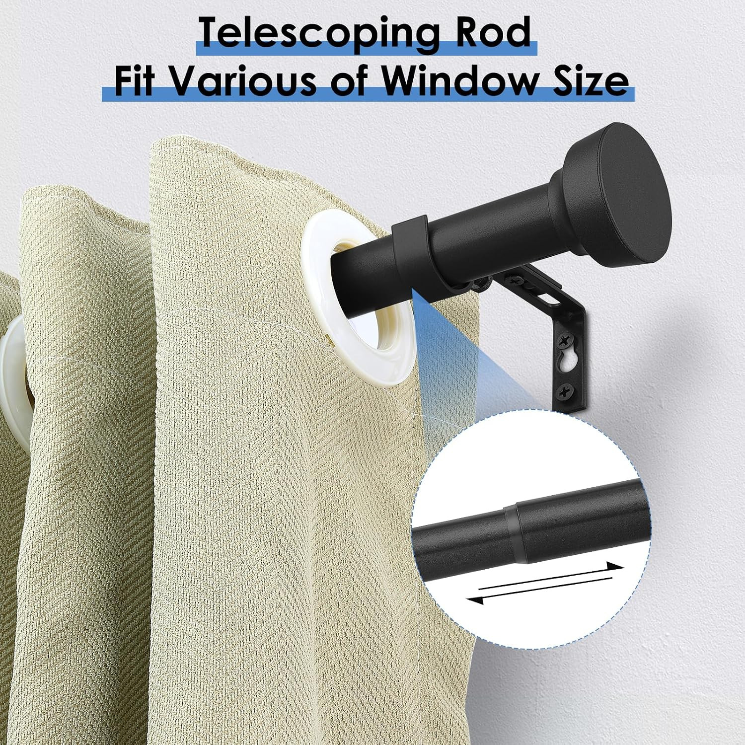 Curtain Rods for Windows 66 to 120 Inch(5.5-10 Feet),Black 1” Diameter Drapery