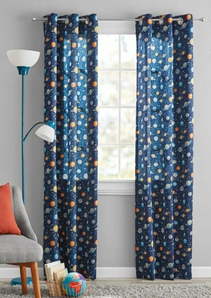 Your Zone Boys Window Curtains Blue Planets 2 Panels 37″x 84″ Space Galaxy