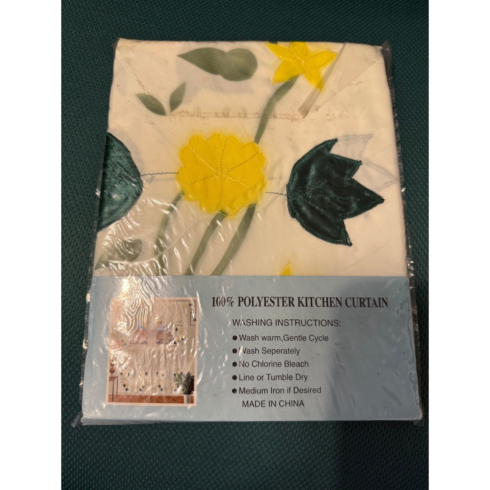 100 Percent Polyester Kitchen 3 pc Curtain Set Floral Yellow Blue Art 40004 New