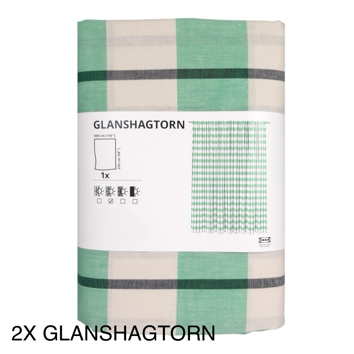 TWO 2X IKEA GLANSHAGTORN Curtain Panels Green White/Black Each118x98″ 105.561.12