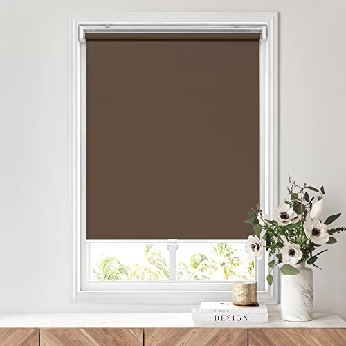 No Tools No Drill Cordless Roller Shades, 100% Blackout 20” W x 72” H Brown