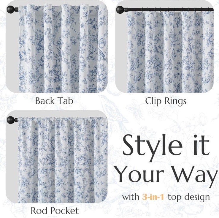 Jin Chan Window Treatment 100% Blackout Curtains 2 Panels 84”x50” Blue