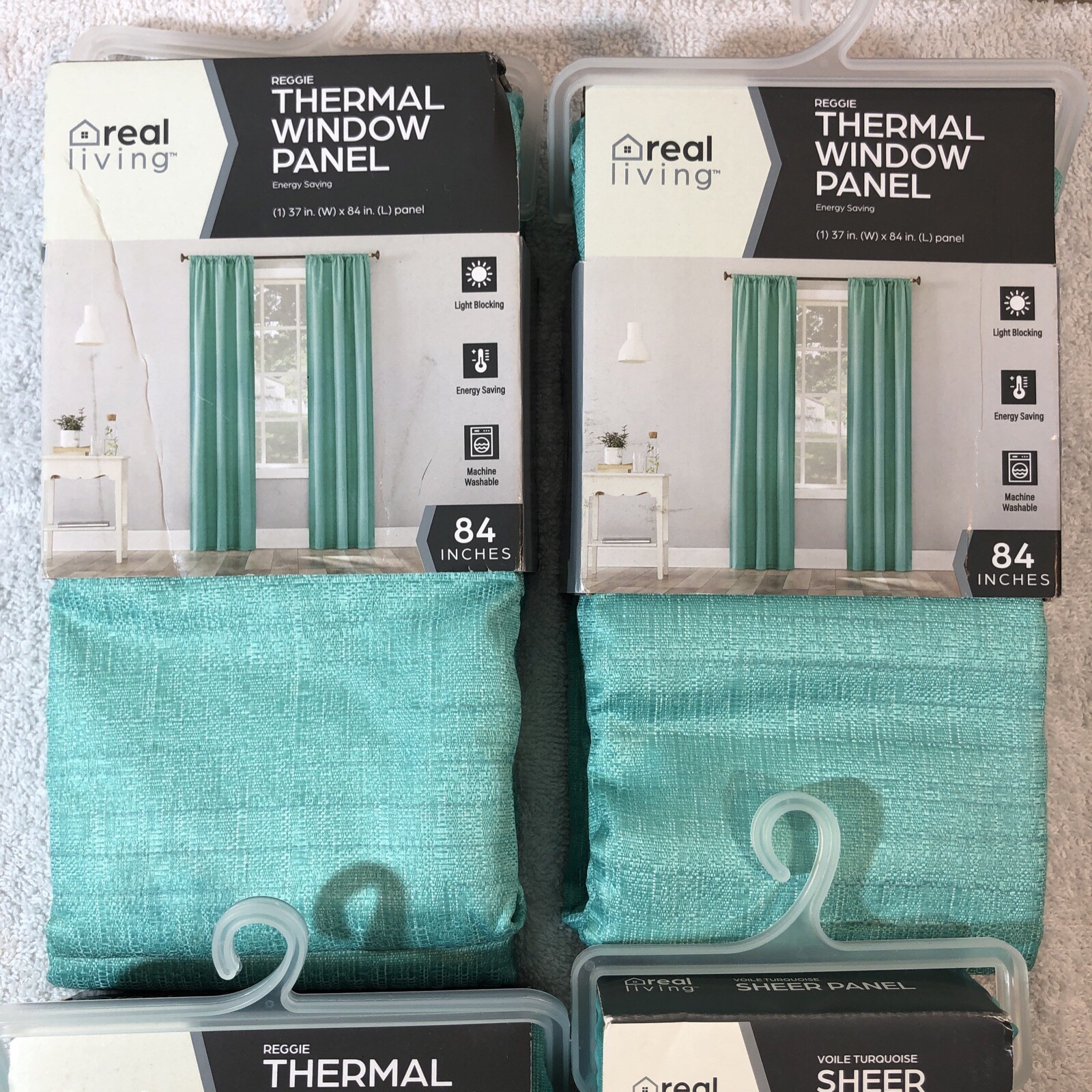 Real Living 4 Pack, 3 x Window Panel Curtain Sets + 1 Sheer Panel Reggie Energy