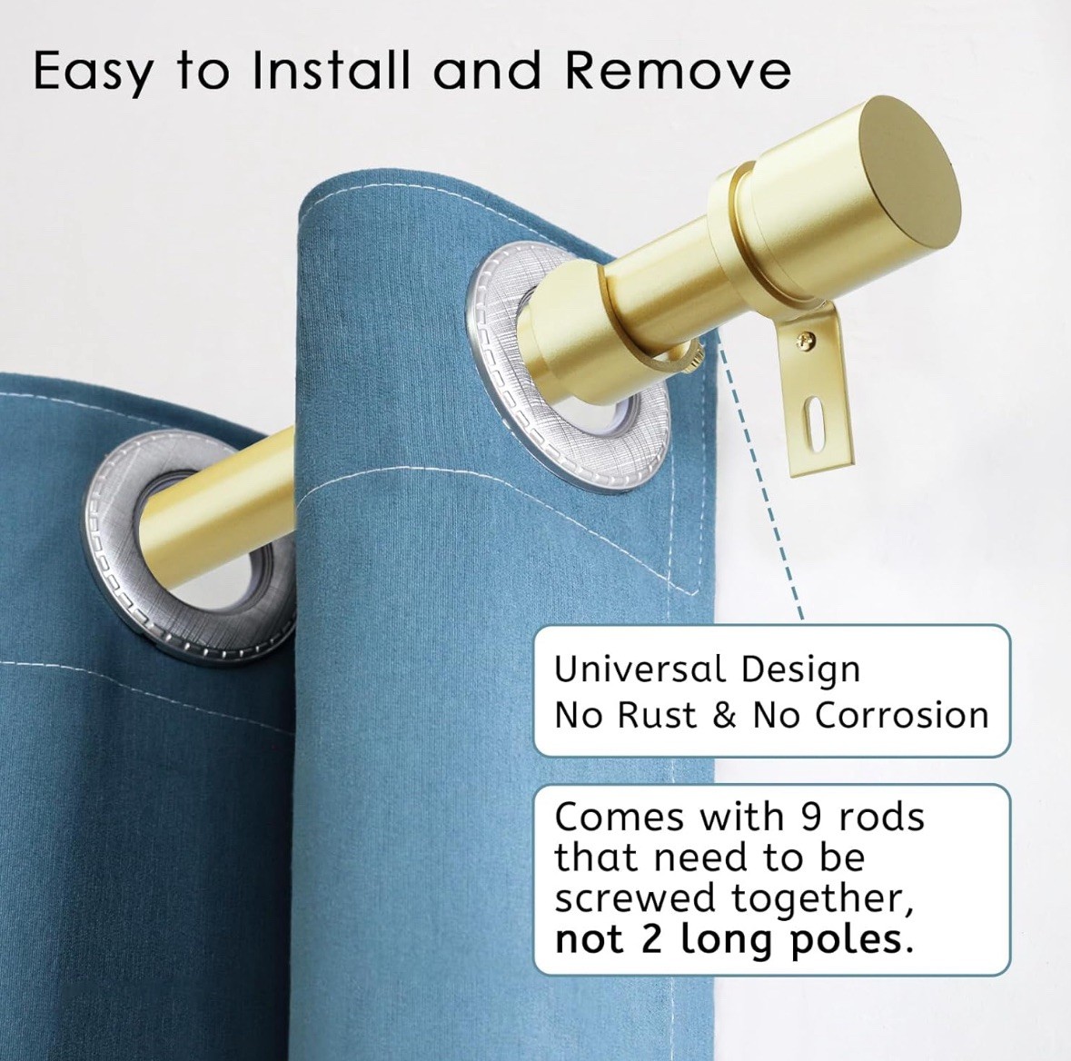 Byondeth Warm Gold Curtain Rods 16” to 144” – Adjustable Length 1 Inch Diameter