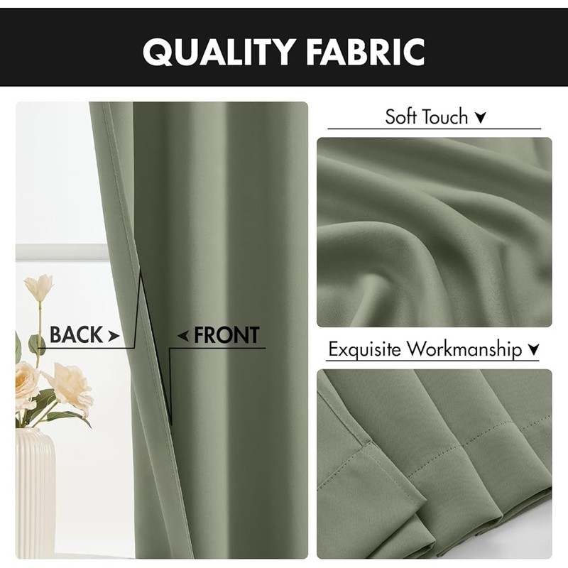 Blackout Curtain Room Darkening Dual Rod Pockets Thermal Insulation New