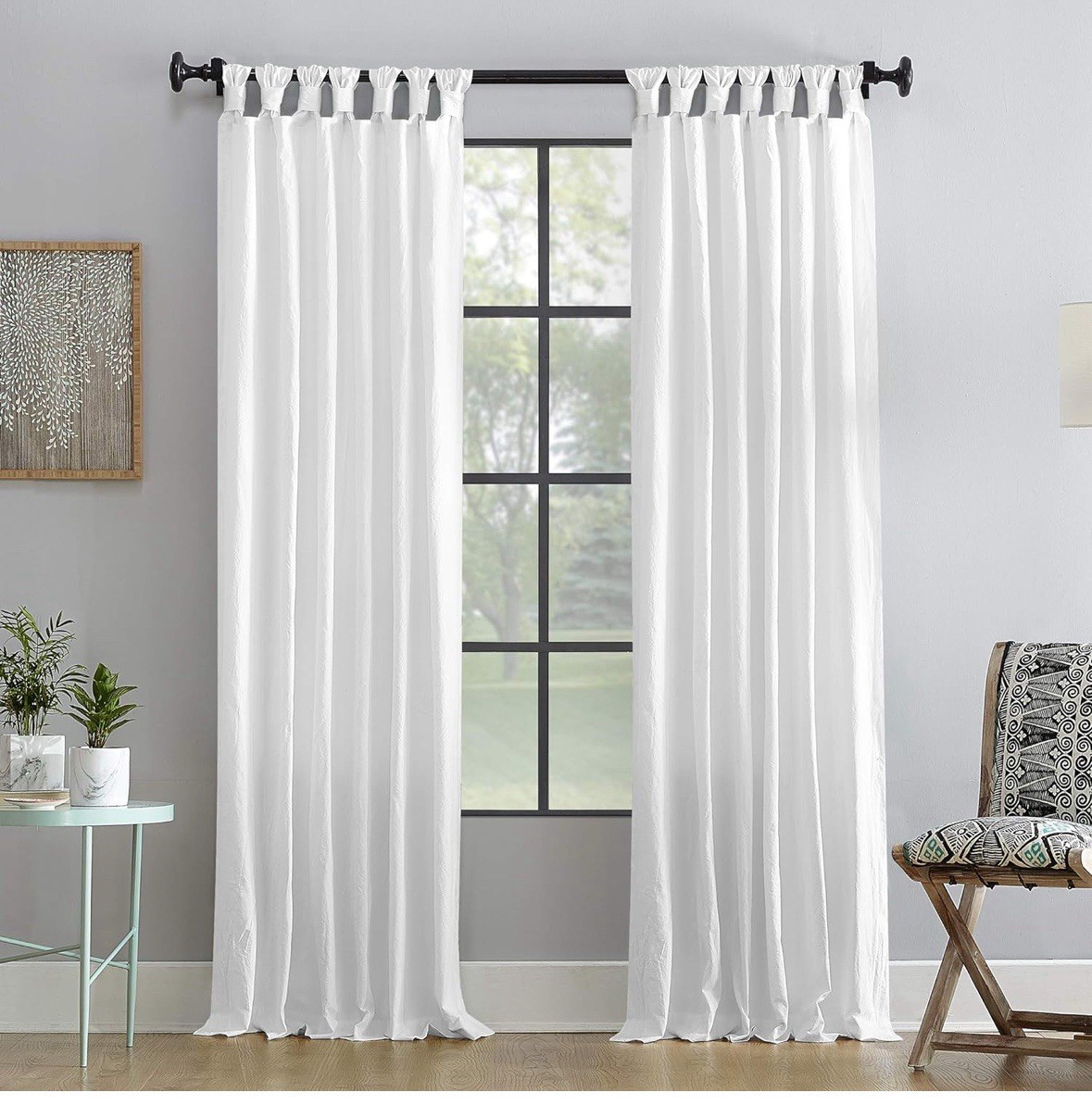 Archaeo Washed 100% Cotton White Twist Tab Curtain 52″ x 108” New (2-panel)