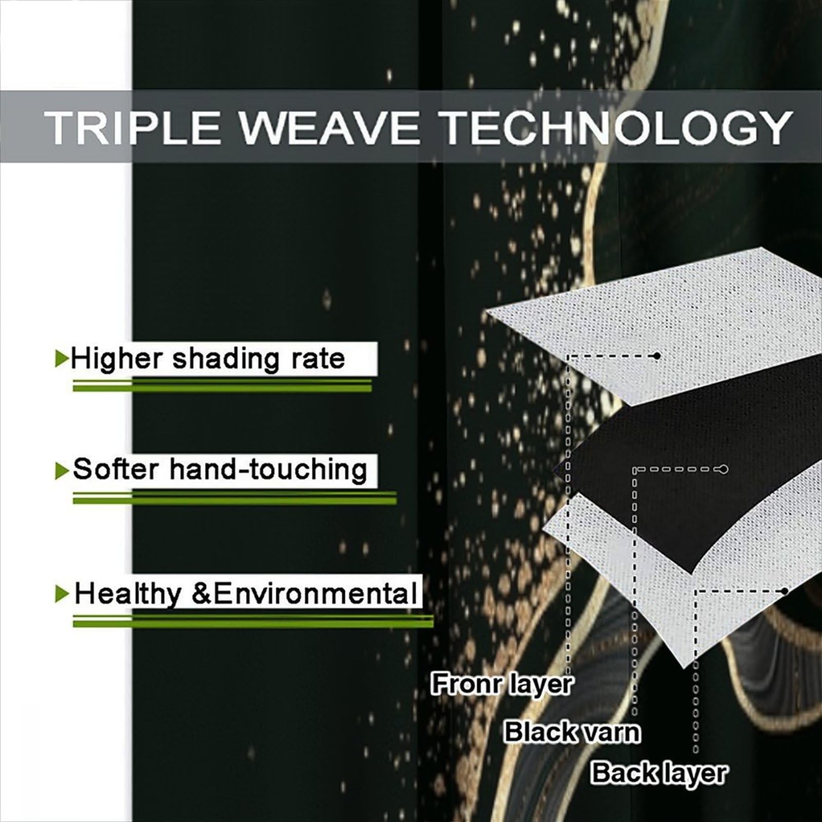 Marble Curtains for Bedroom,Modern Luxury Abstract Black Gold Ripple Art Wind