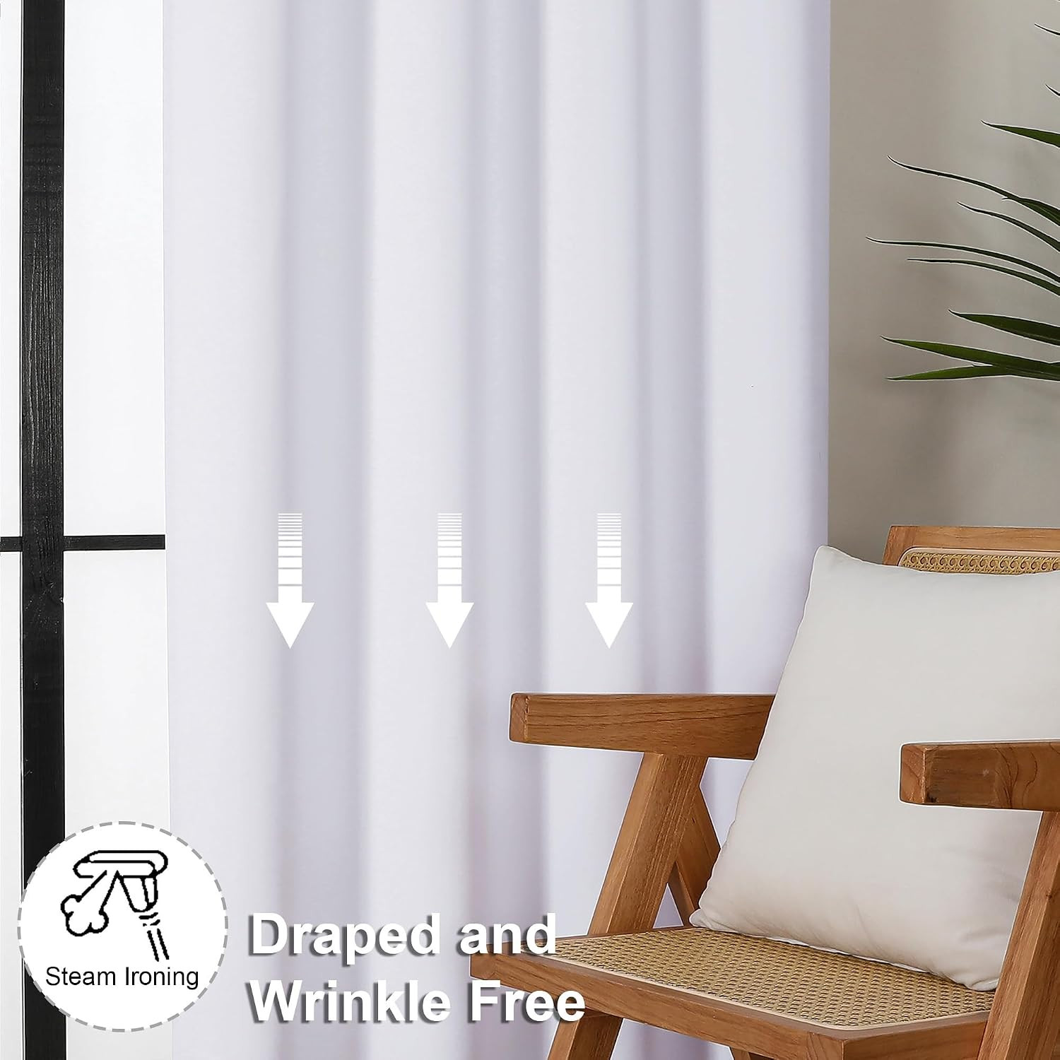 Ava Pure White Curtains for Bedroom 54 Inches Long 2 Panels Set, Light Filtering