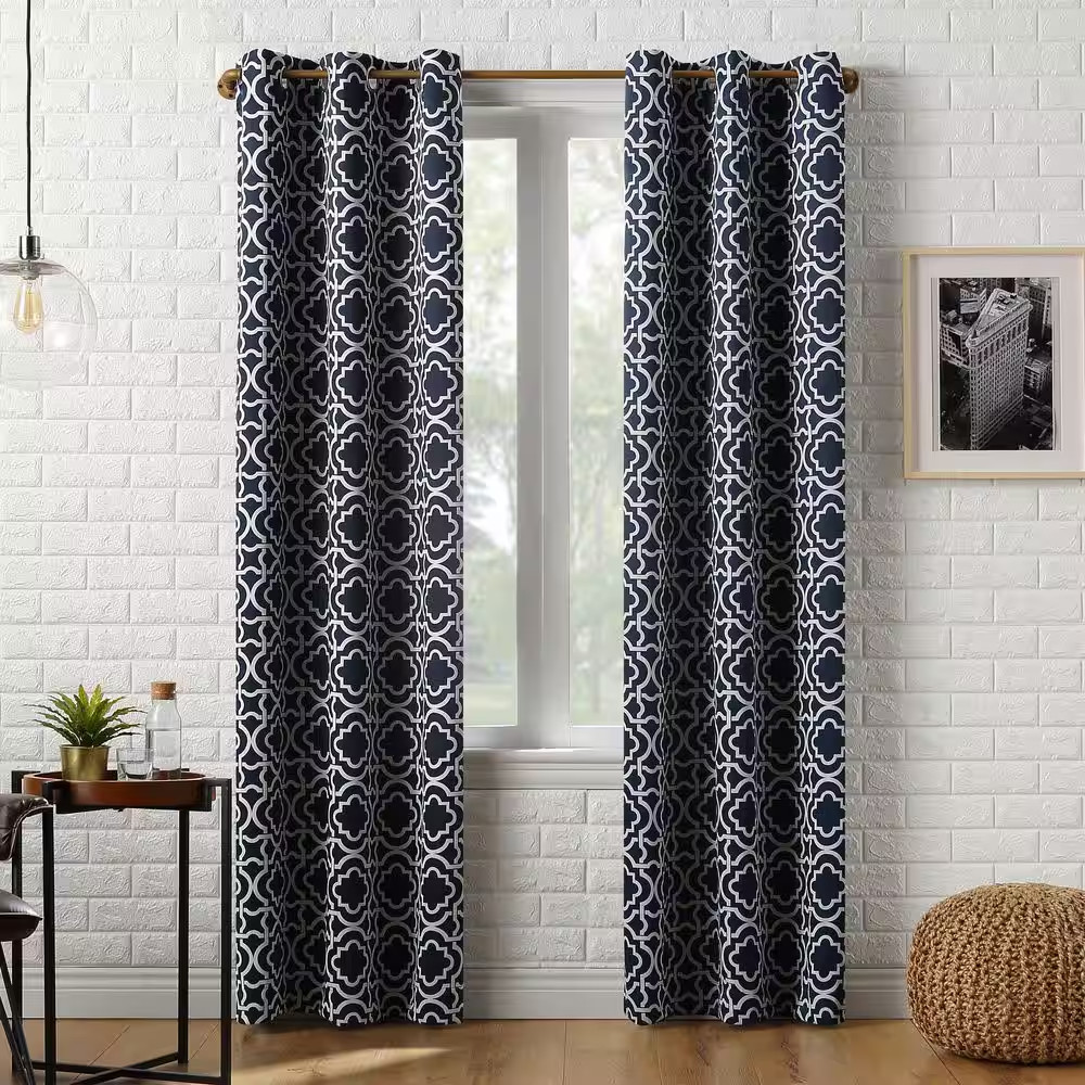 Barnett Trellis 40 In. W X 63 In. L Blackout Grommet Curtain Panel in Navy