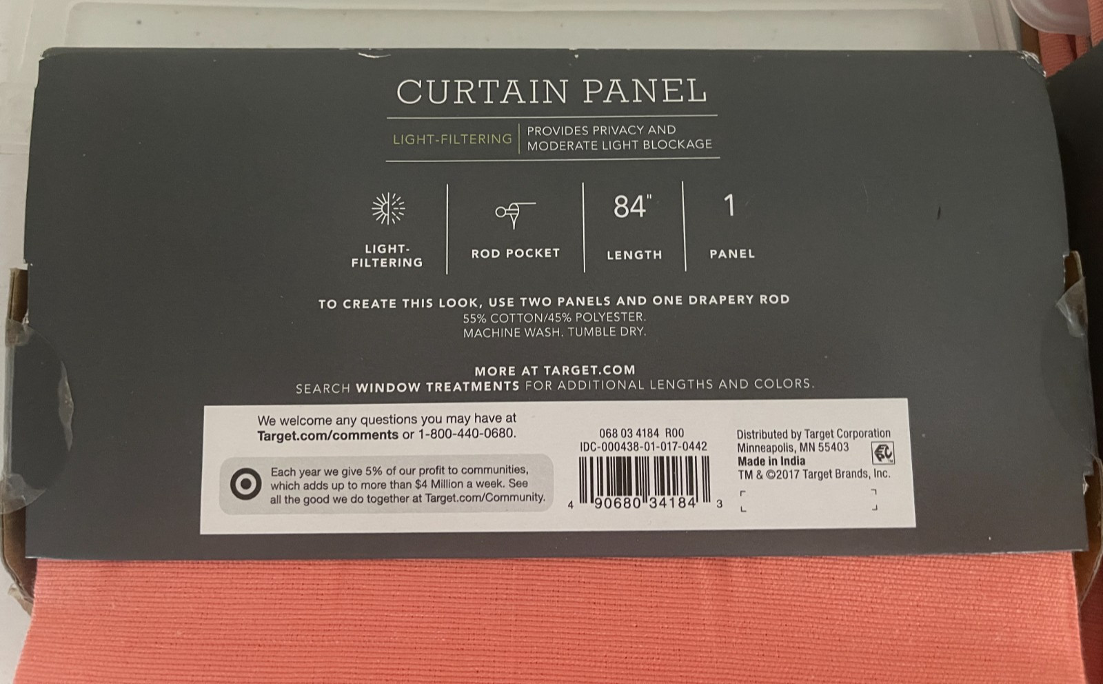 Threshold Light-Filtering Curtain Panel 54 X 84 Coral Farrah Set of 2 Panels NEW