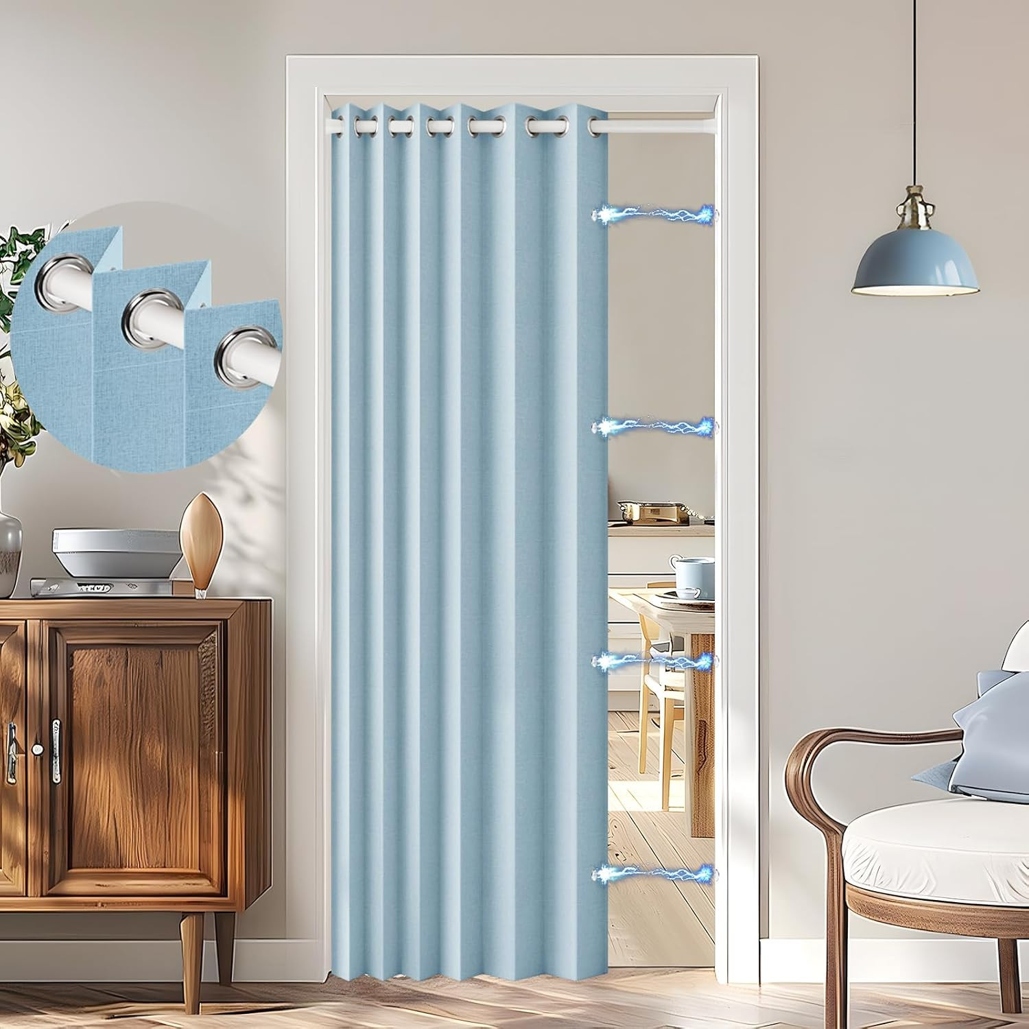 100% Blackout Faux Linen Doorway Curtain Accordion Style Doors for Doorway Magne