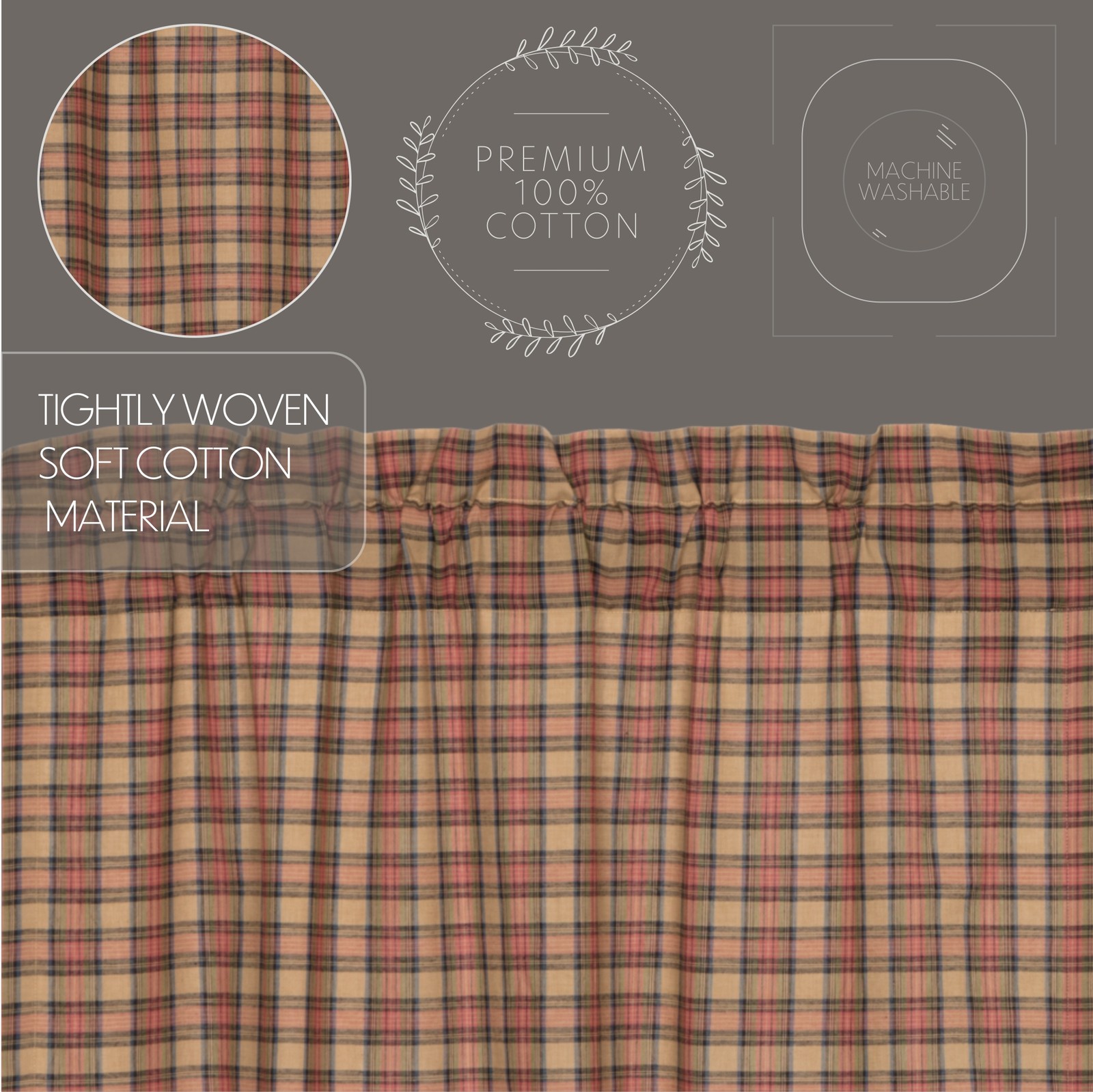Rustic 63″x36″ Panel Pair Tan Rod Pocket Crosswoods Window Curtains VHC Brands