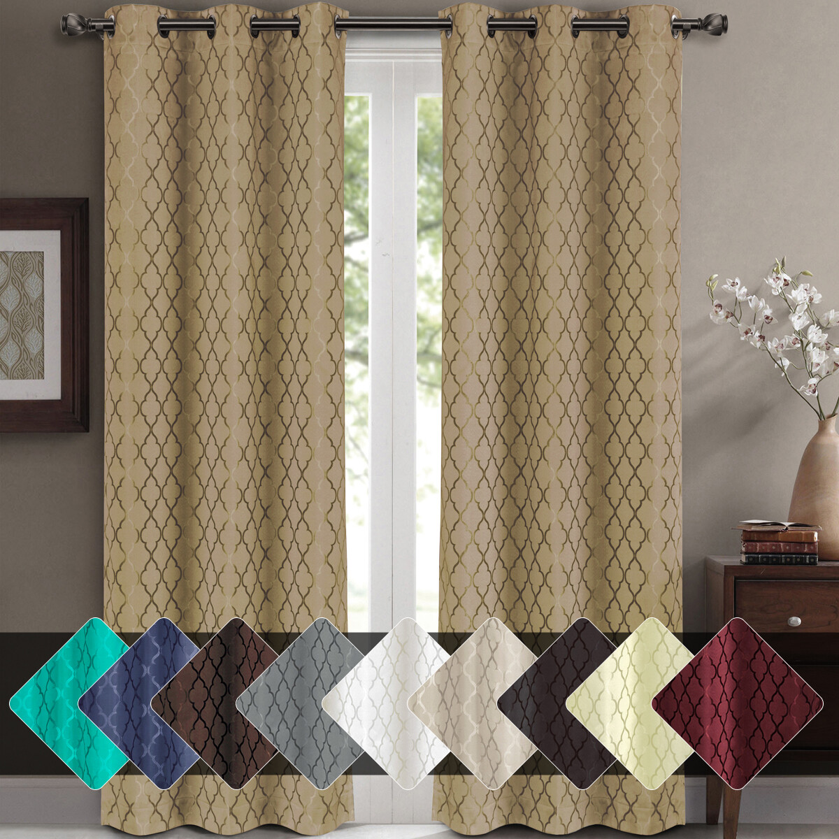 2 Panels Willow Blackout Window Curtain Panels Heat Full Light Blocking Drapes