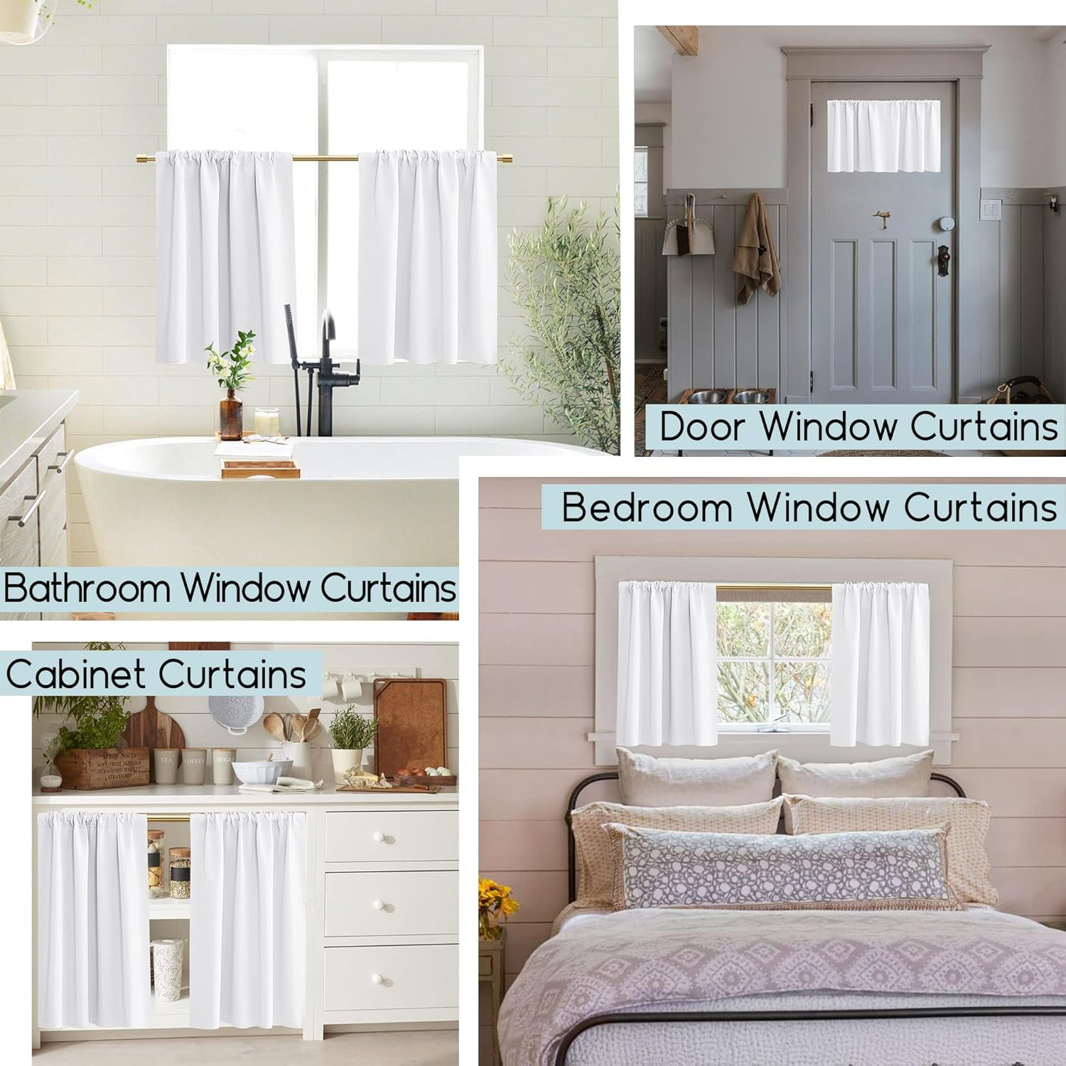 White Short Tier Curtains 24 Inch Length for Laundry Room,Cafe Cabinet Curtains
