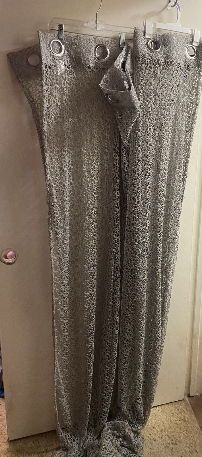 Set Lot Of 2 Gray Open Net Window Curtains By Acus Textiles 56”W x 96”L 56×96
