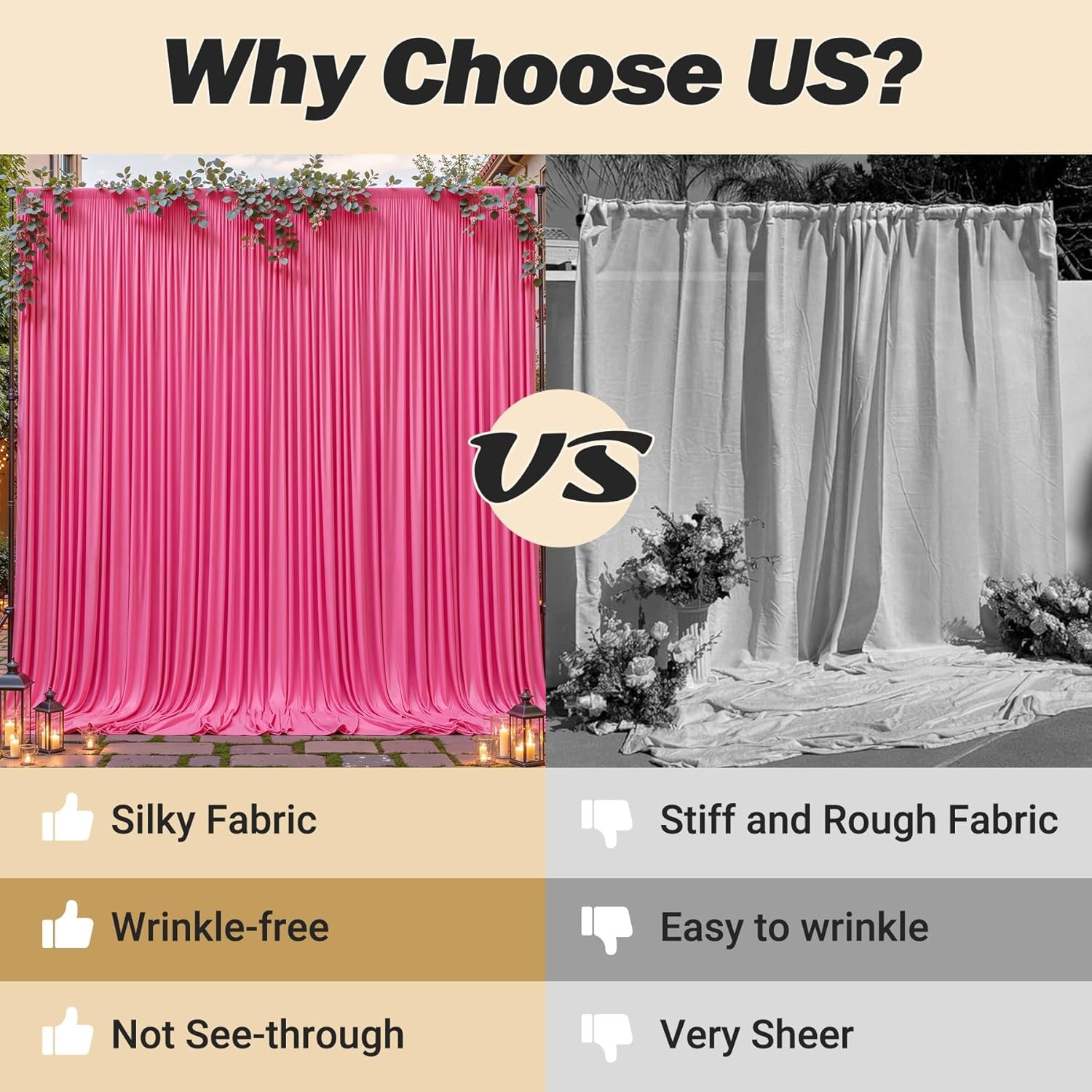 40ftx10ft Wrinkle Hot Pink Backdrop Curtain – 10 Feet Photography Backdrop