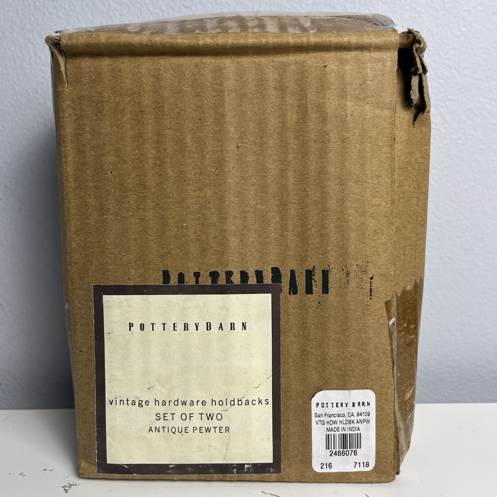 Pottery Barn Pewter Curtain Holdbacks-Set/2-NEW OPEN BOX with Hardware