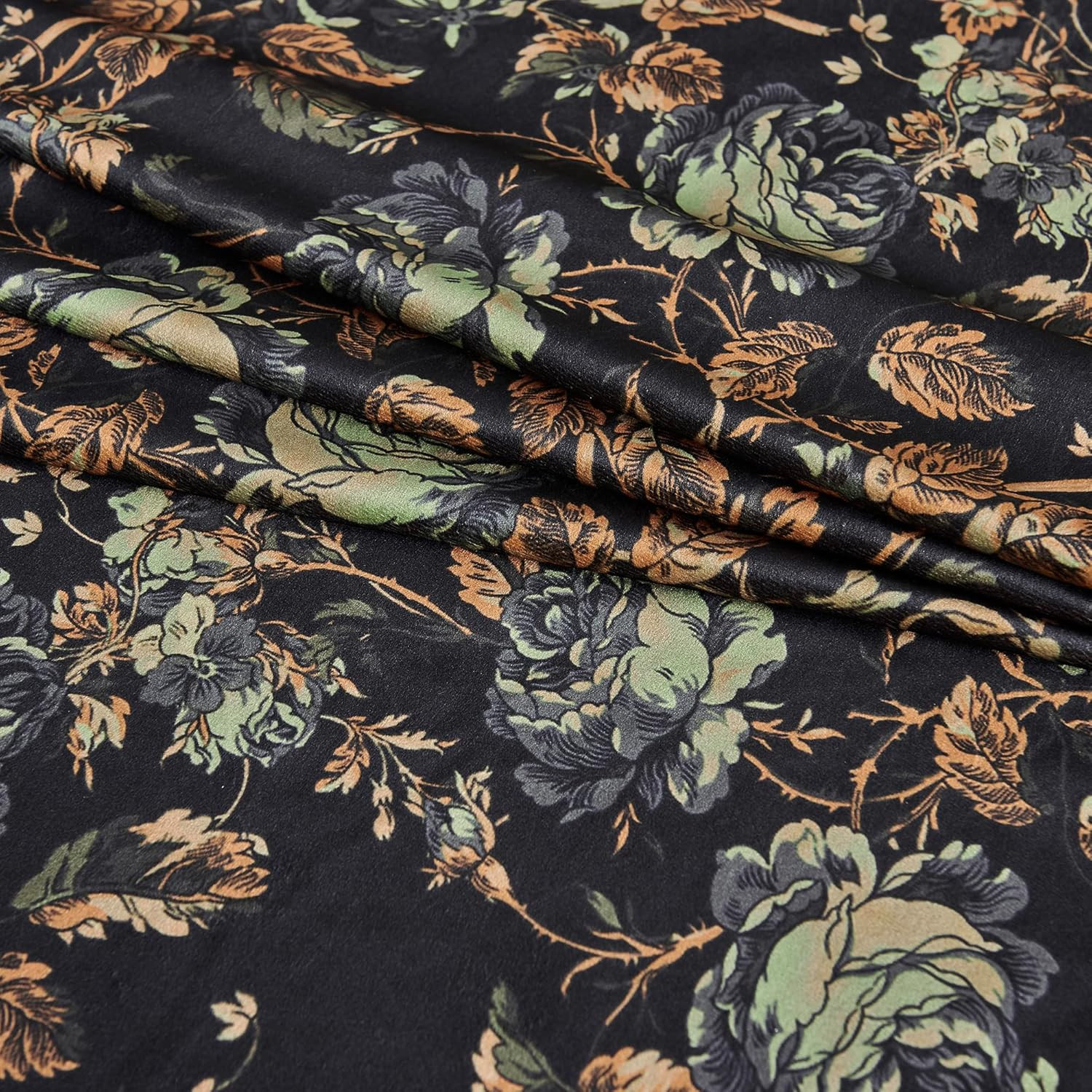 Luxury Black Velvet Floral Curtains 102″ Long, 2 Panels for Home Decor