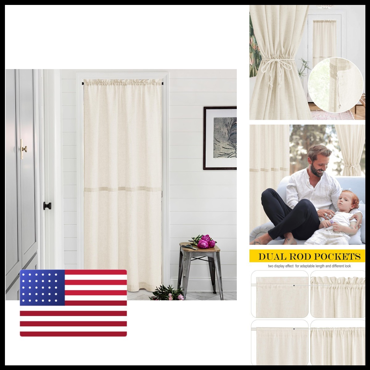 Nicetown Closet Door Curtain 80 Inches Long Drawsting Tieback Linen Doorway
