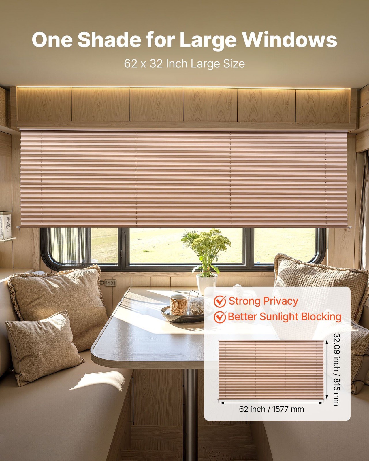 62x32in Camper Window Shade, High-Density Polyester, Cappuccino