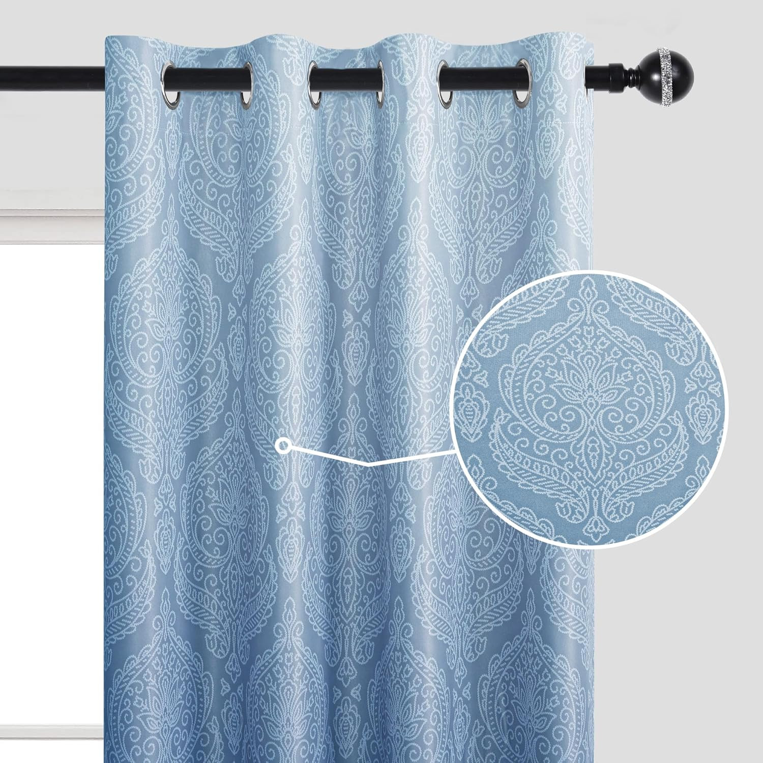 Navy Blue 100% Blackout Curtains 96″ Ombre Thermal Insulated Grommet Drapes