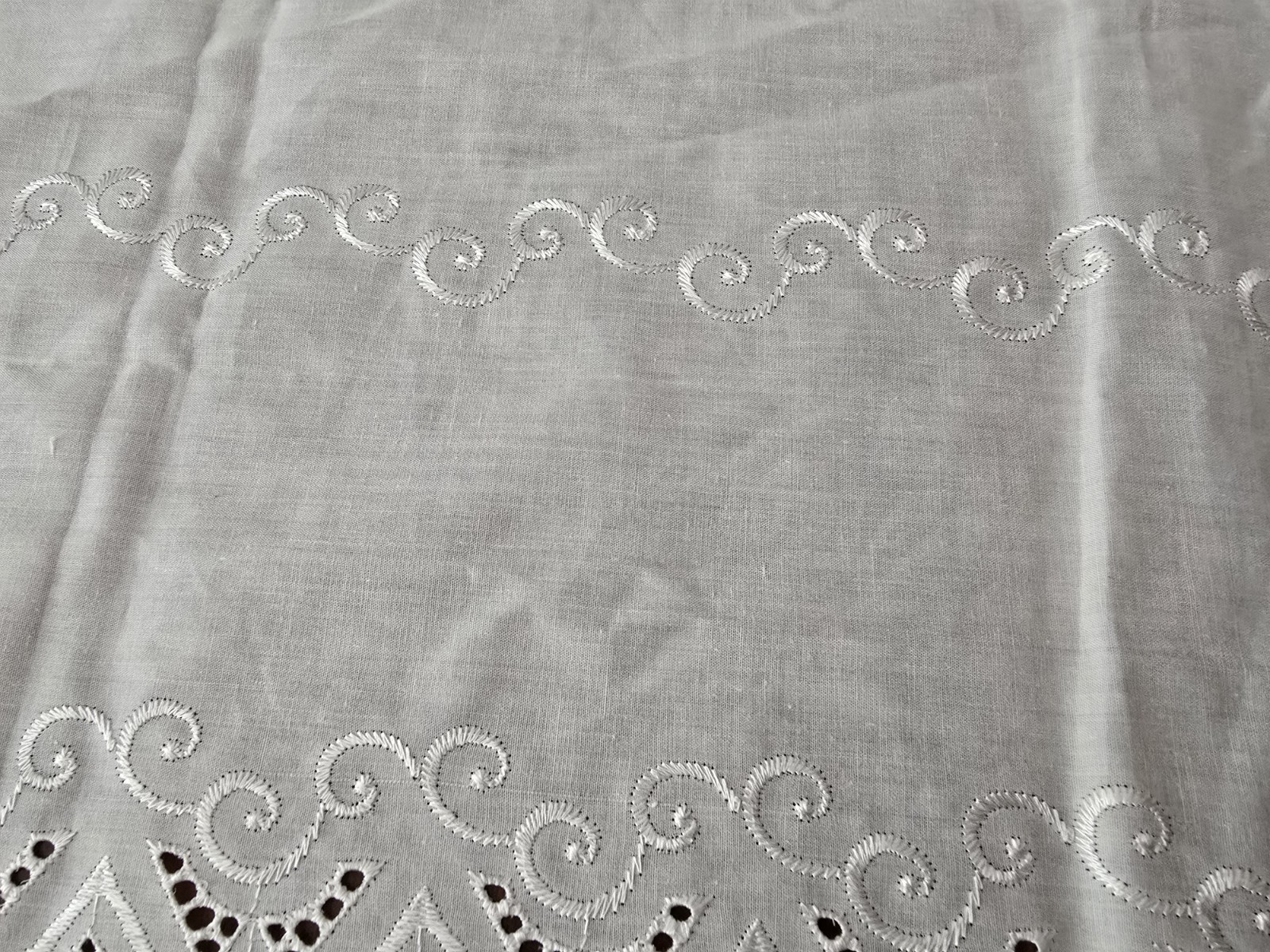 2 white curtain panels Grommet Eyelet Embroidered Edge needs hemmed ROMANCE