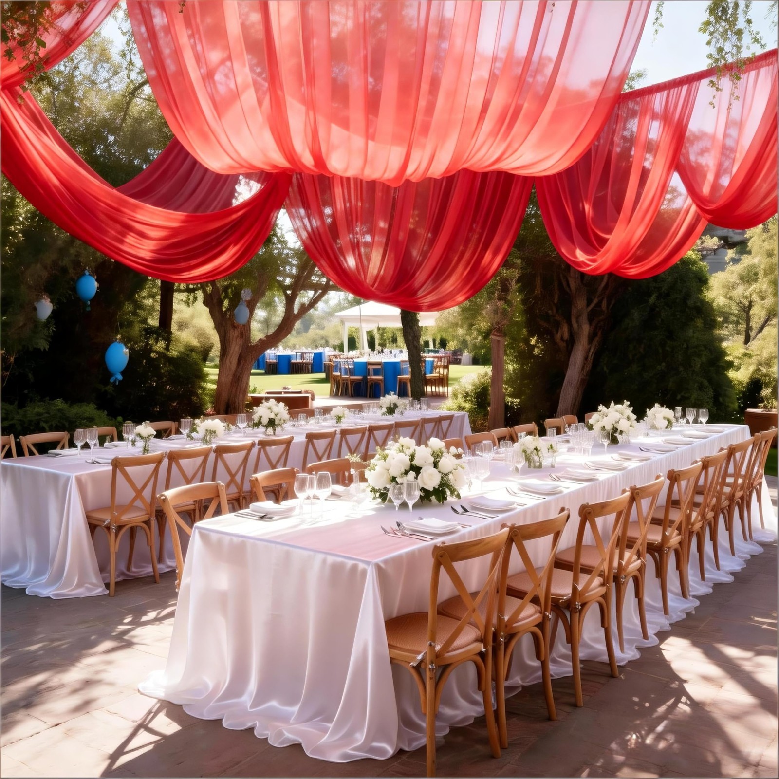 Red Chiffon Ceiling Drapes 5ft x 20ft – Wedding Drapery Fabric for Party Decor