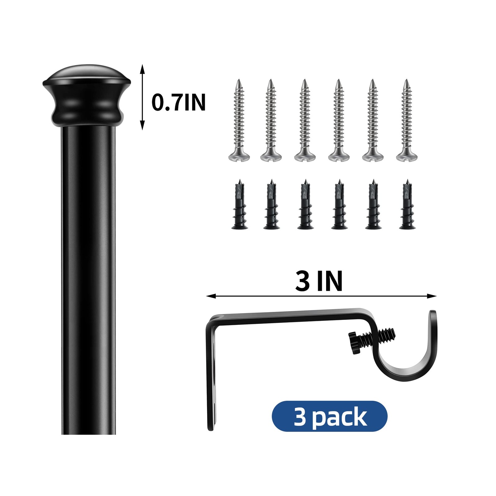 Standard Decorative Window Curtain Rods 30 to 116 Inch,5/8 Inch Diameter Small