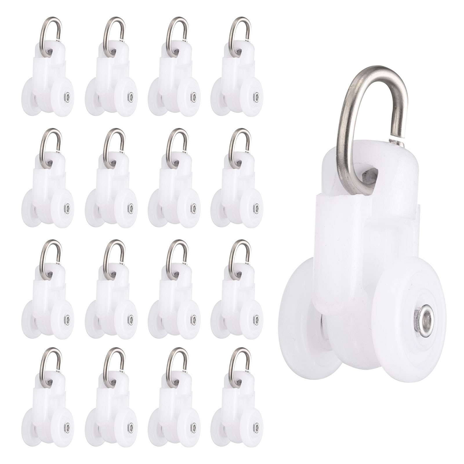 50Pcs Curtain Track Rollers Curtain Rail Pulleys with Dual Wheel Roller White
