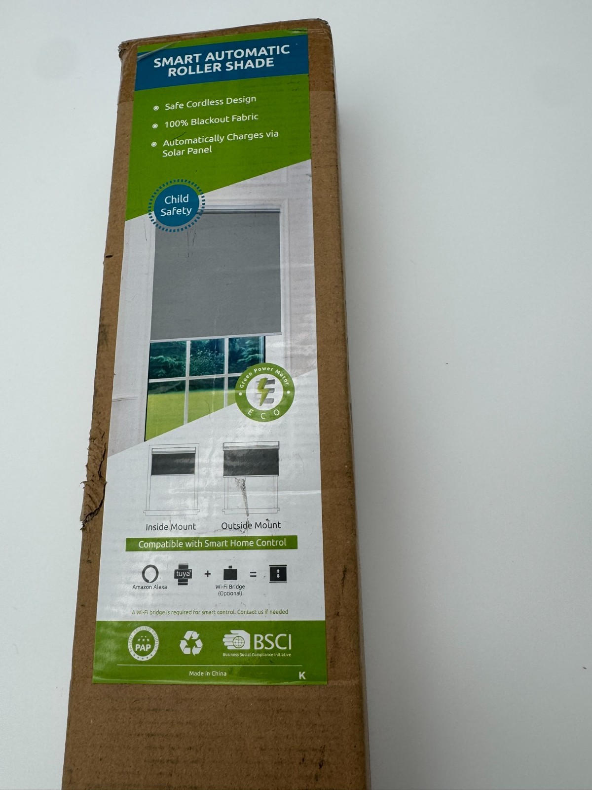 Motorized Smart Blackout Roller Blind Solar Panel Remote Alexa 36×72 White