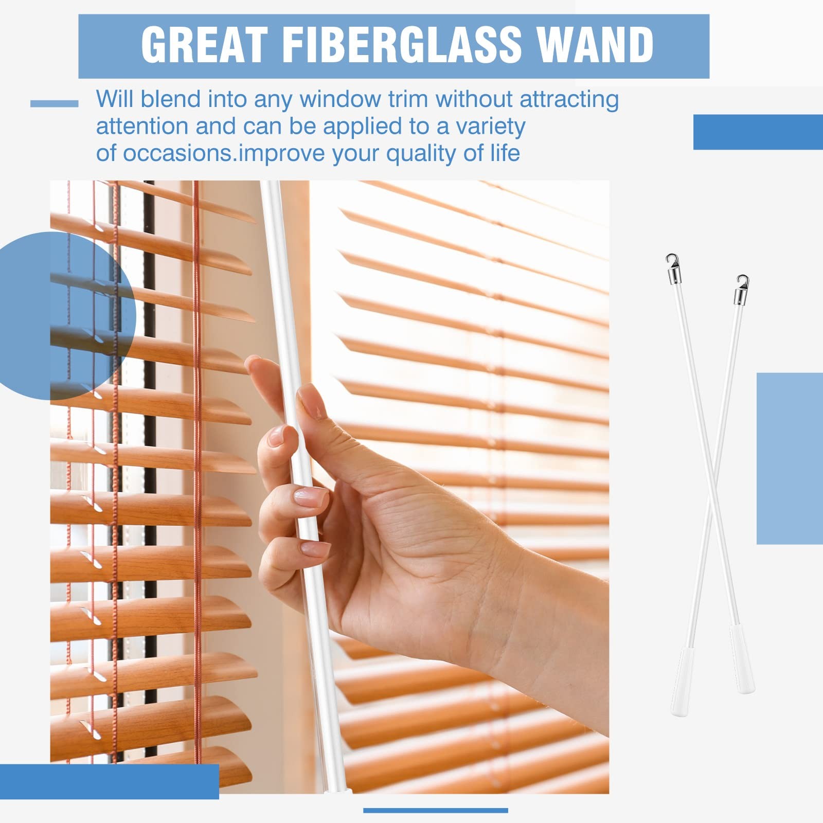 4 PCS Blinds Wand Replacement Hook Handle White Fiberglass Vertical 17 Inch