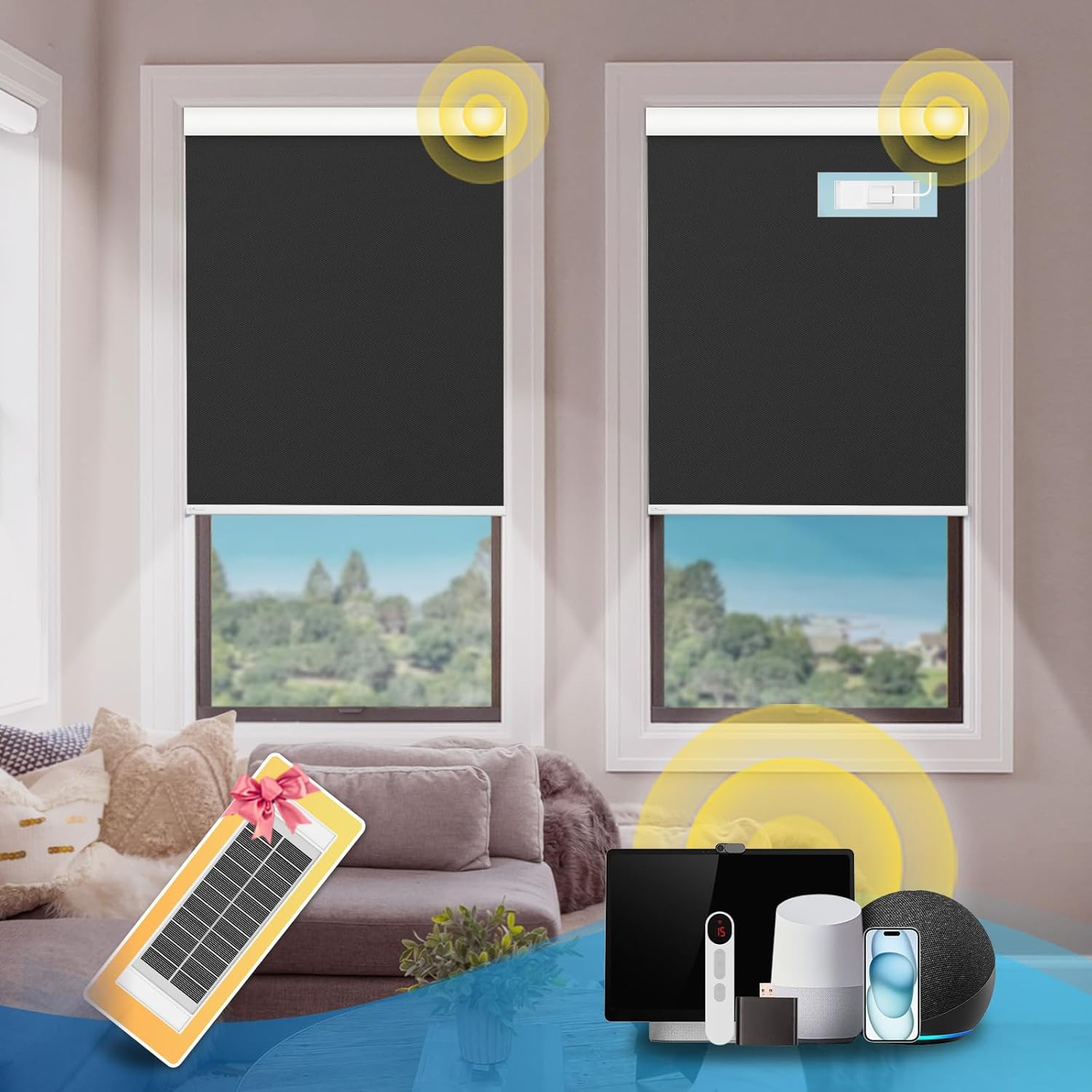 Motorized Blinds with Remote,Thermal Electric Blinds【Solar Panel】,Customizable A