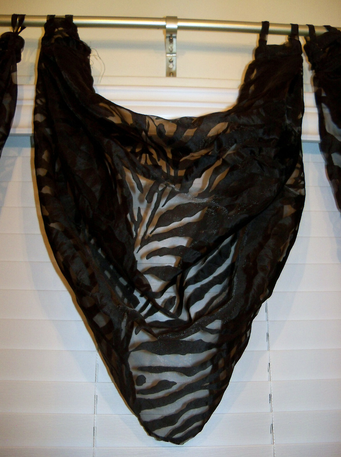 🦓BLACK ZEBRA STRIPE SHEER WATERFALL VALANCES SWAGS ART DECO STYLE NEW
