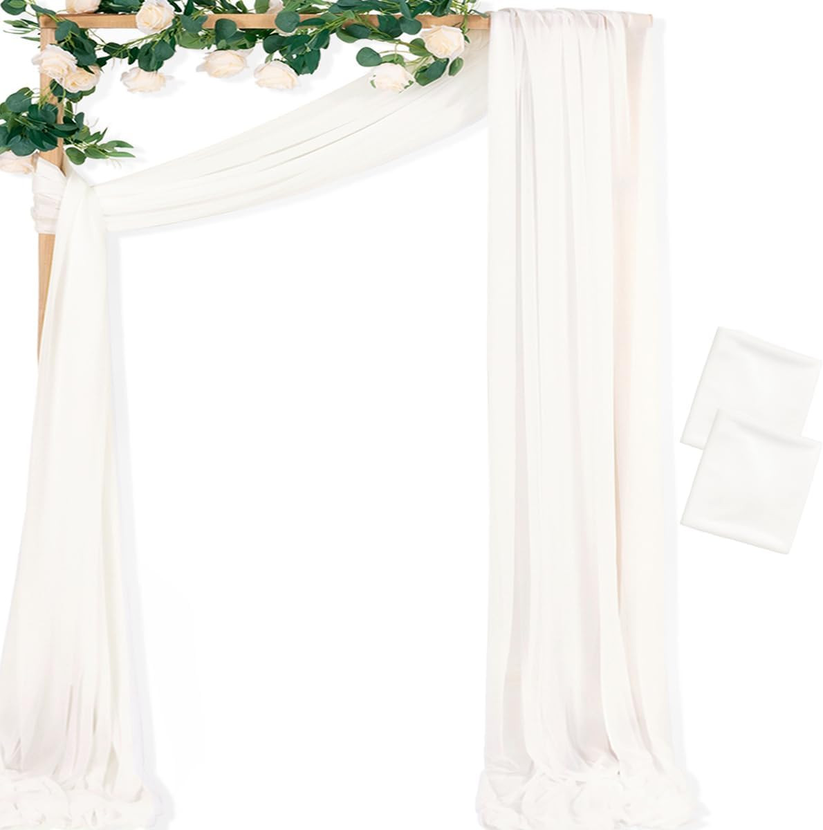 Ivory White Wedding Arch Draping Fabric 2 Panels 29″ X 20 FT Extra Long Gauze Dr