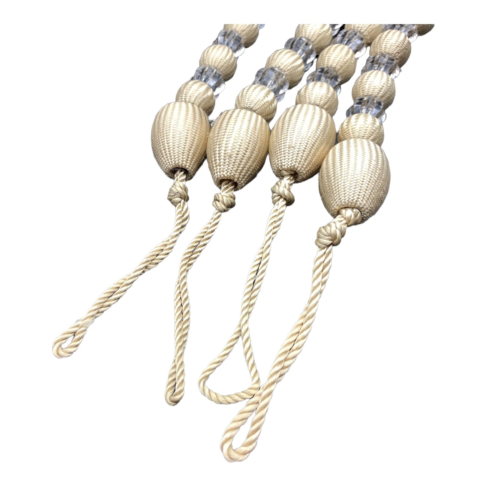 Curtain Tie Back Pair Woven /Clear Beaded Loop End Boho Farmhouse Country Decor