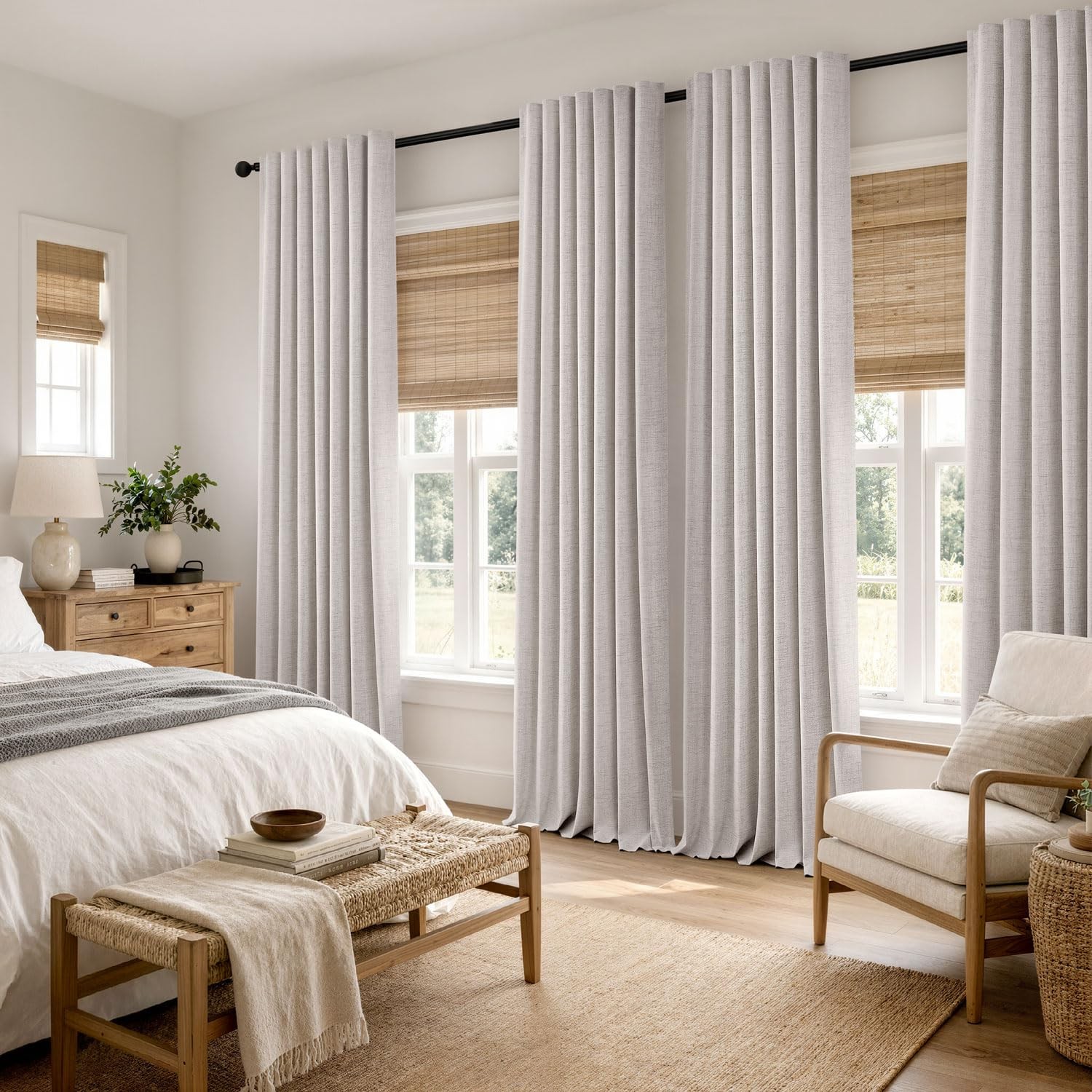 Miulee 100 Blackout Linen Curtains For Bedroom Ivory Solid Luxury Decor Thermal